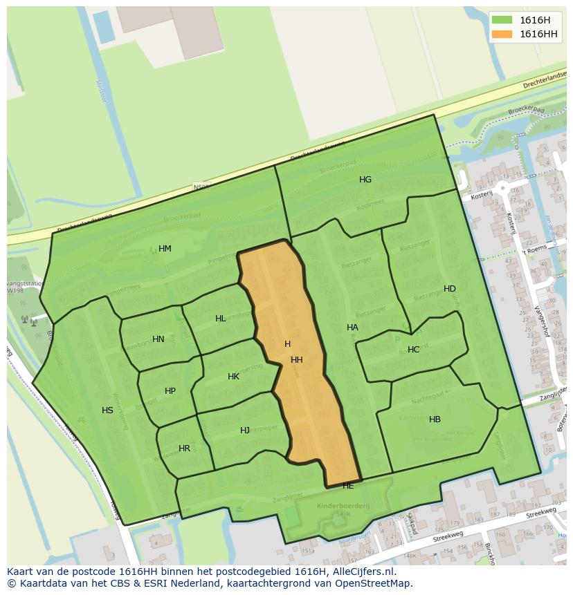Afbeelding van het postcodegebied 1616 HH op de kaart.