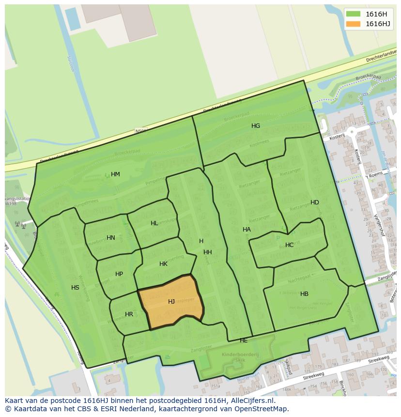 Afbeelding van het postcodegebied 1616 HJ op de kaart.