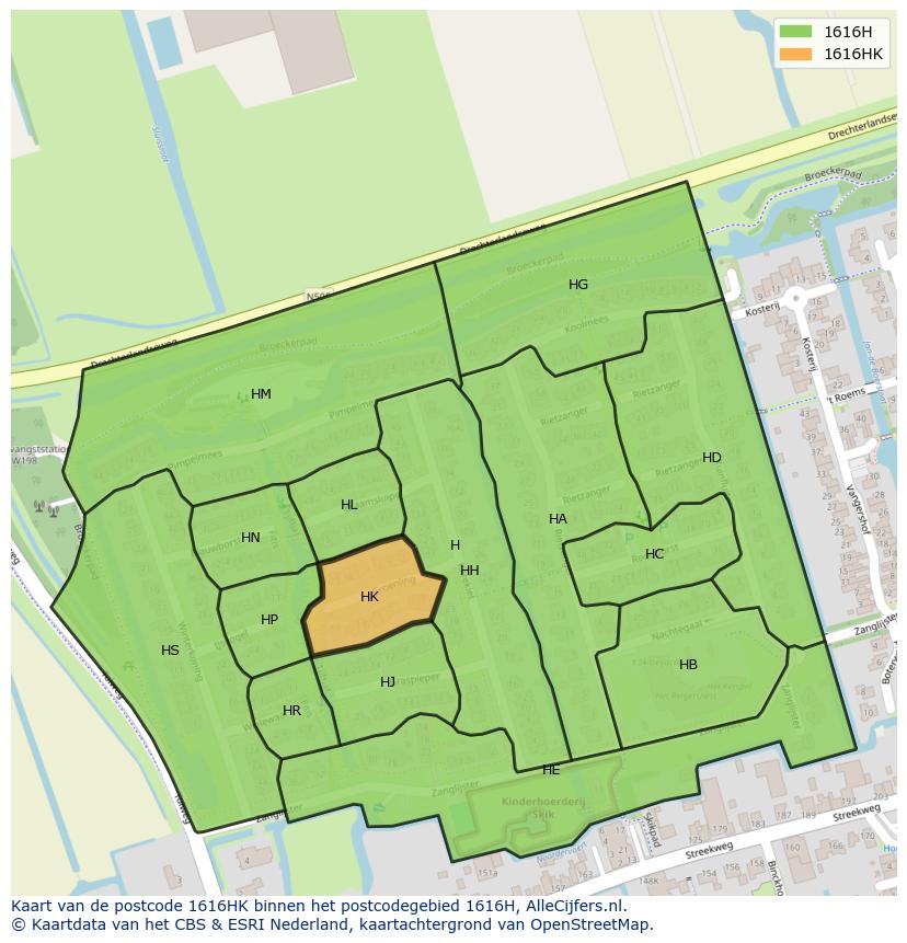 Afbeelding van het postcodegebied 1616 HK op de kaart.