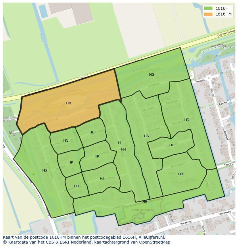 Afbeelding van het postcodegebied 1616 HM op de kaart.