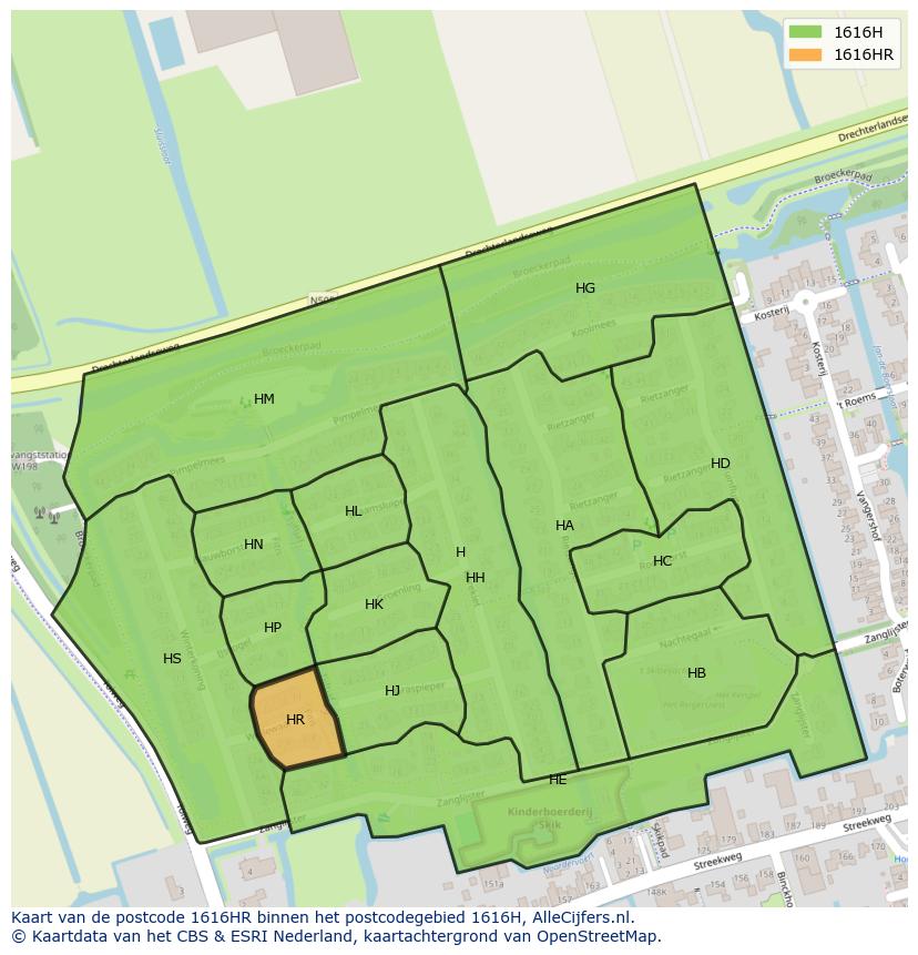 Afbeelding van het postcodegebied 1616 HR op de kaart.
