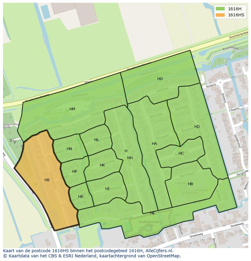 Afbeelding van het postcodegebied 1616 HS op de kaart.