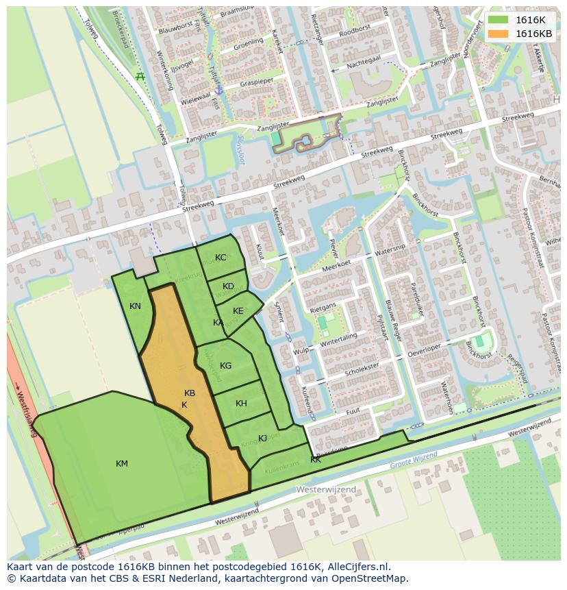 Afbeelding van het postcodegebied 1616 KB op de kaart.
