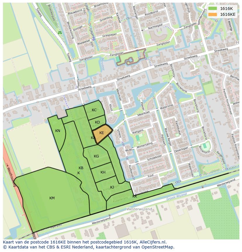 Afbeelding van het postcodegebied 1616 KE op de kaart.