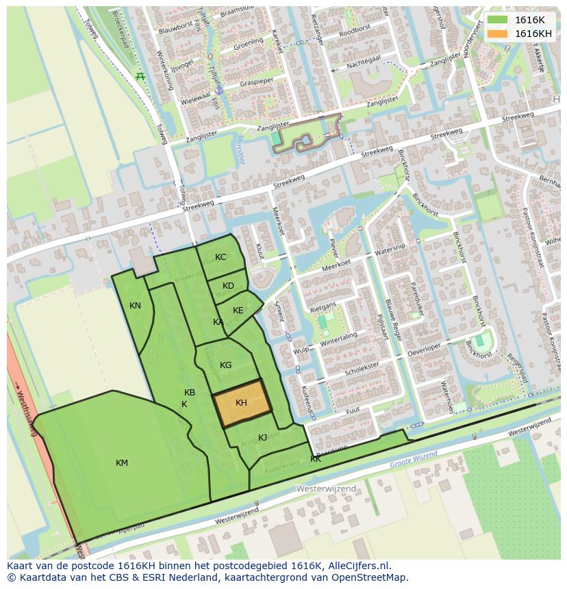 Afbeelding van het postcodegebied 1616 KH op de kaart.