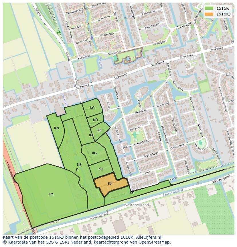 Afbeelding van het postcodegebied 1616 KJ op de kaart.