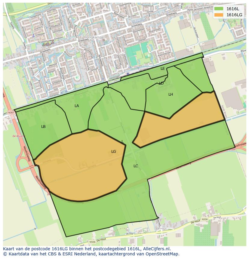 Afbeelding van het postcodegebied 1616 LG op de kaart.