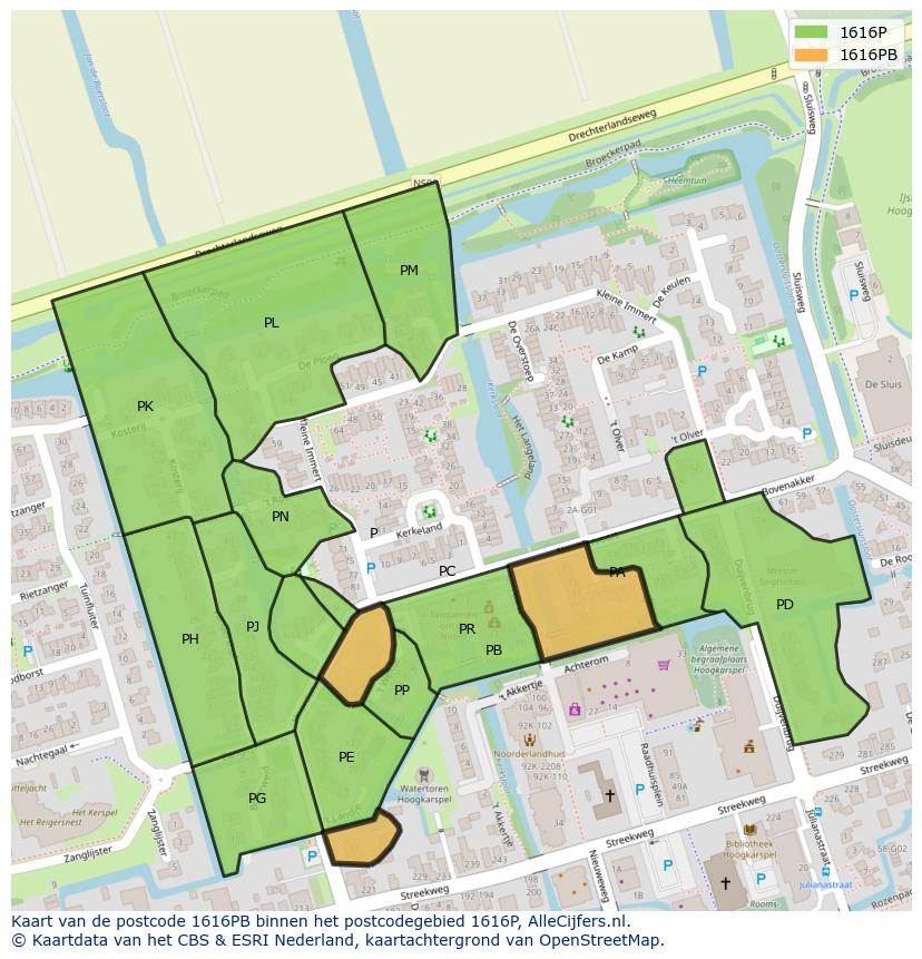 Afbeelding van het postcodegebied 1616 PB op de kaart.