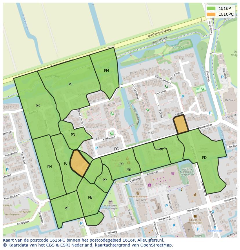Afbeelding van het postcodegebied 1616 PC op de kaart.