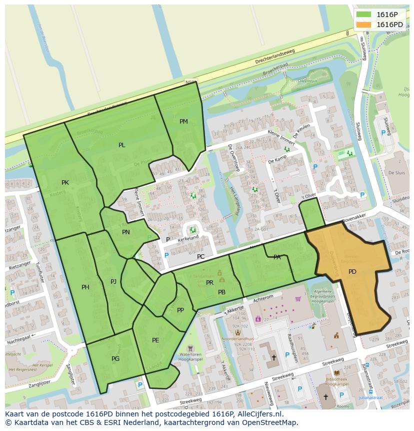 Afbeelding van het postcodegebied 1616 PD op de kaart.