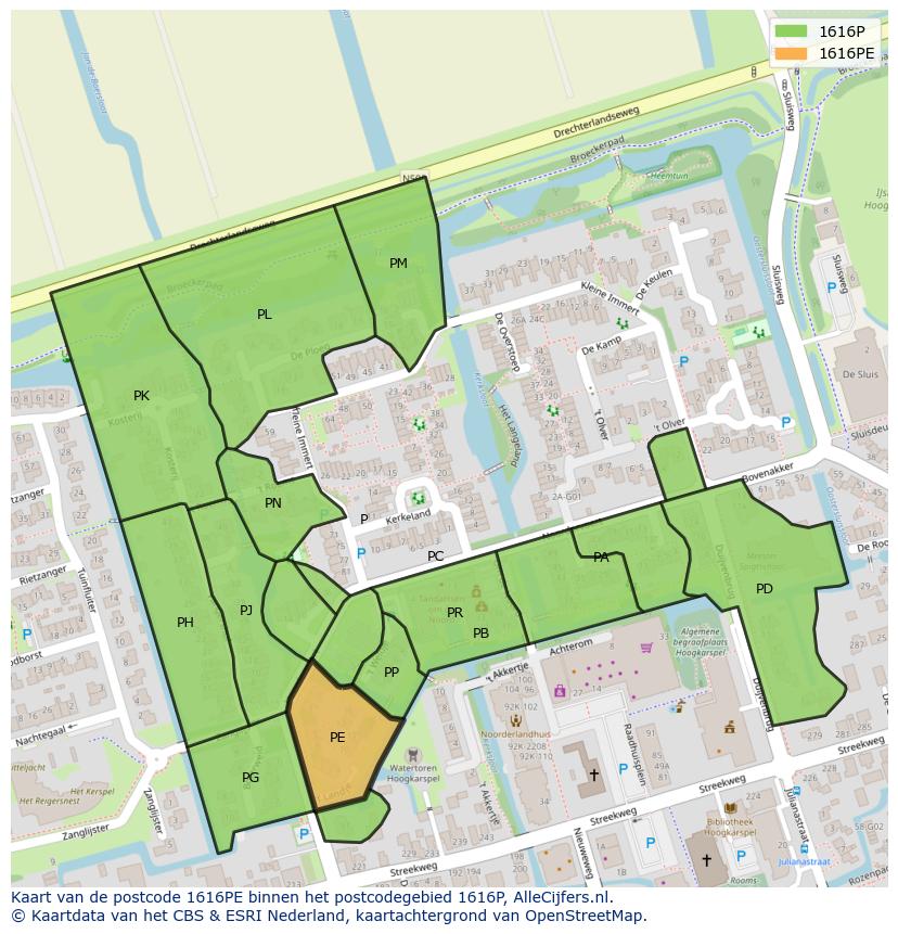 Afbeelding van het postcodegebied 1616 PE op de kaart.