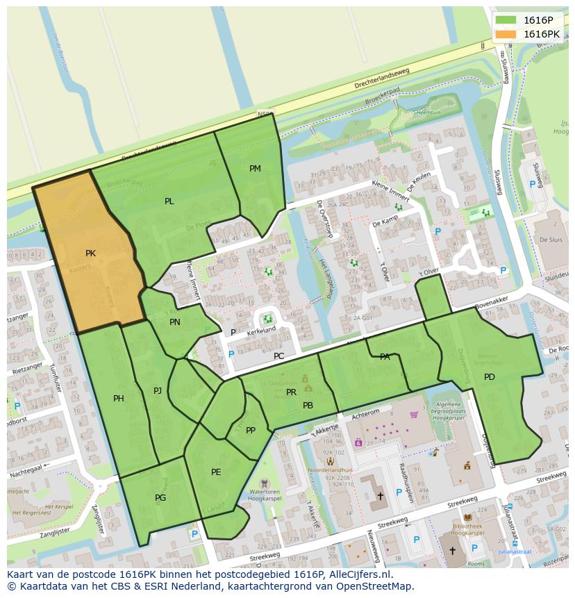 Afbeelding van het postcodegebied 1616 PK op de kaart.