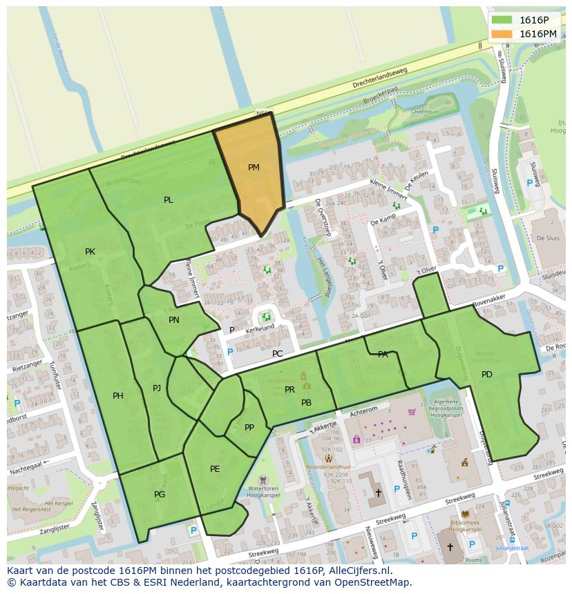 Afbeelding van het postcodegebied 1616 PM op de kaart.