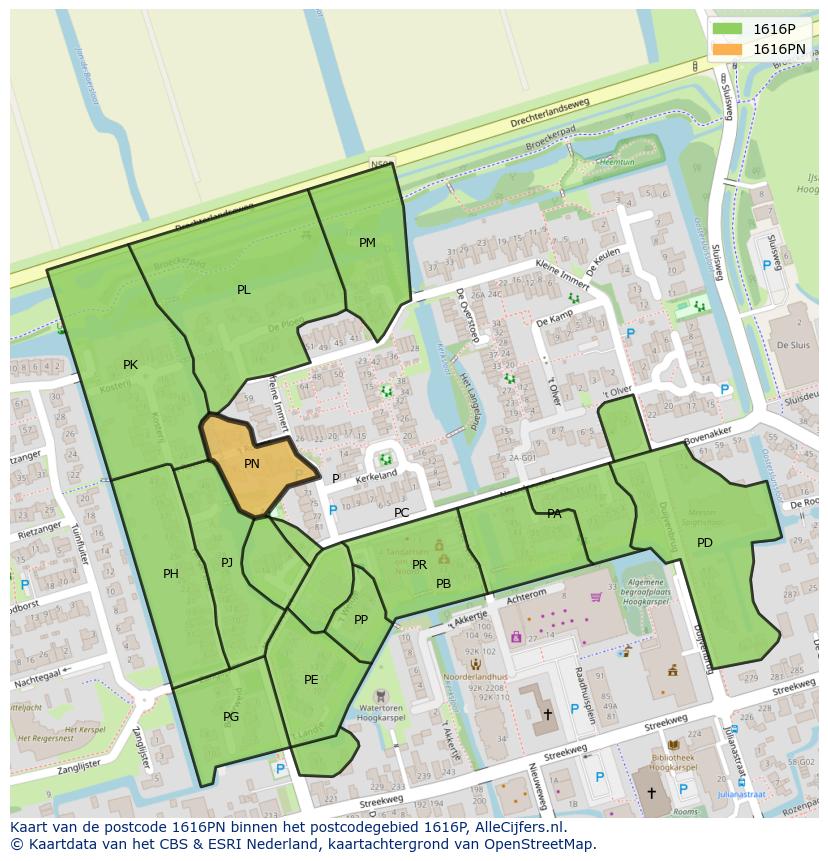 Afbeelding van het postcodegebied 1616 PN op de kaart.