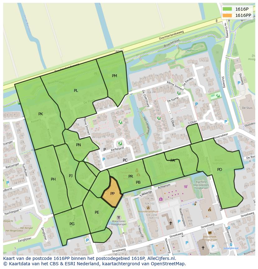 Afbeelding van het postcodegebied 1616 PP op de kaart.