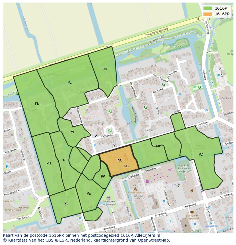 Afbeelding van het postcodegebied 1616 PR op de kaart.