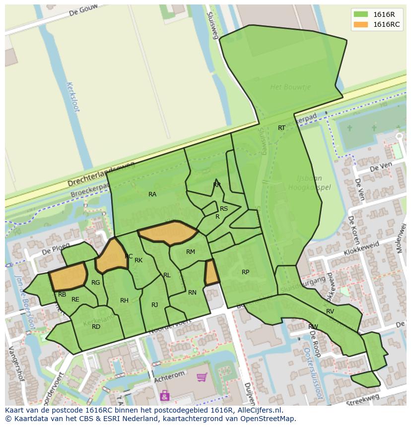 Afbeelding van het postcodegebied 1616 RC op de kaart.