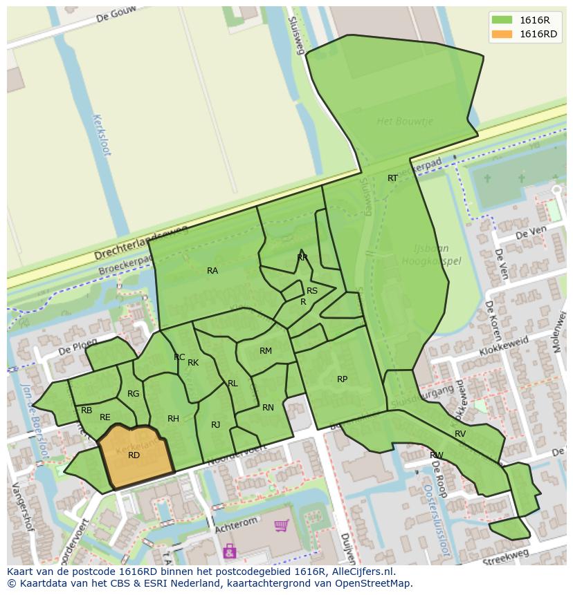 Afbeelding van het postcodegebied 1616 RD op de kaart.