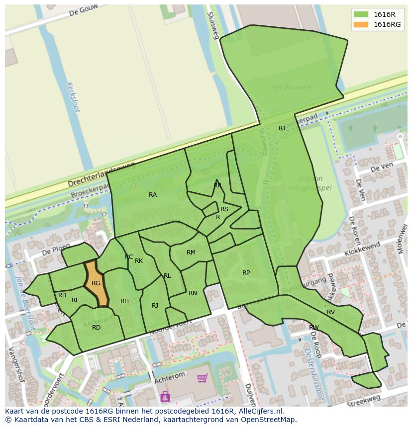 Afbeelding van het postcodegebied 1616 RG op de kaart.