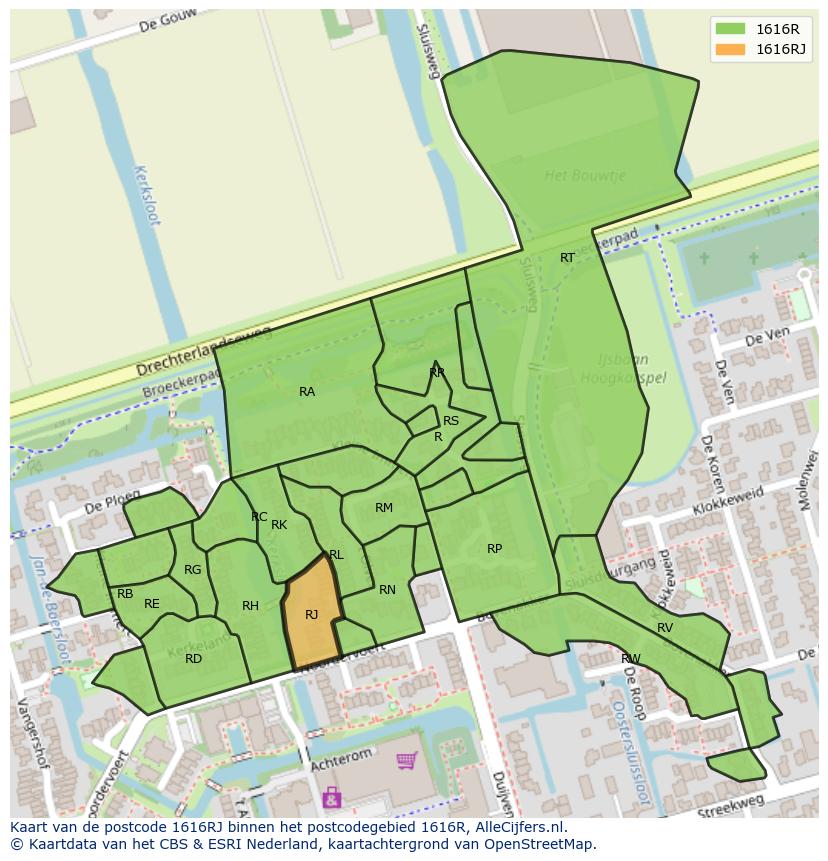 Afbeelding van het postcodegebied 1616 RJ op de kaart.