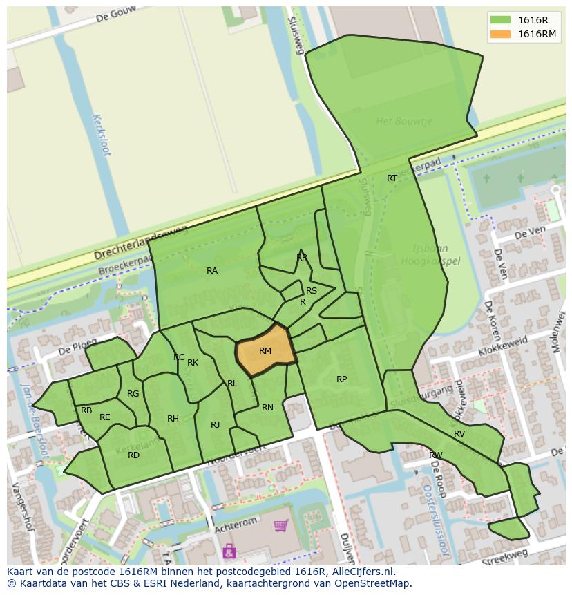 Afbeelding van het postcodegebied 1616 RM op de kaart.