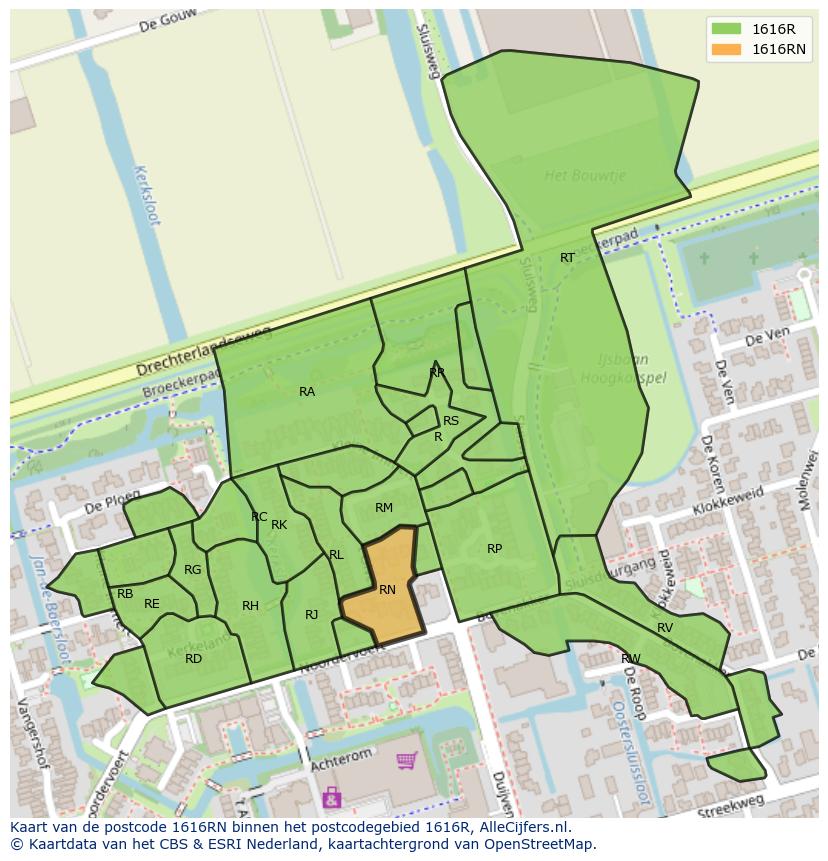 Afbeelding van het postcodegebied 1616 RN op de kaart.