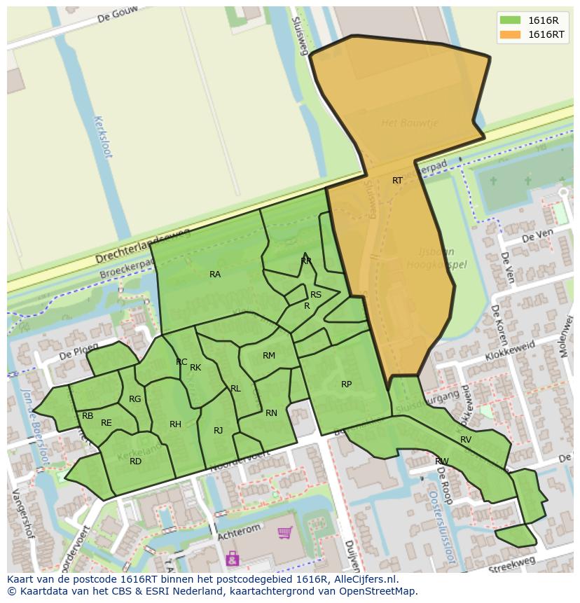Afbeelding van het postcodegebied 1616 RT op de kaart.