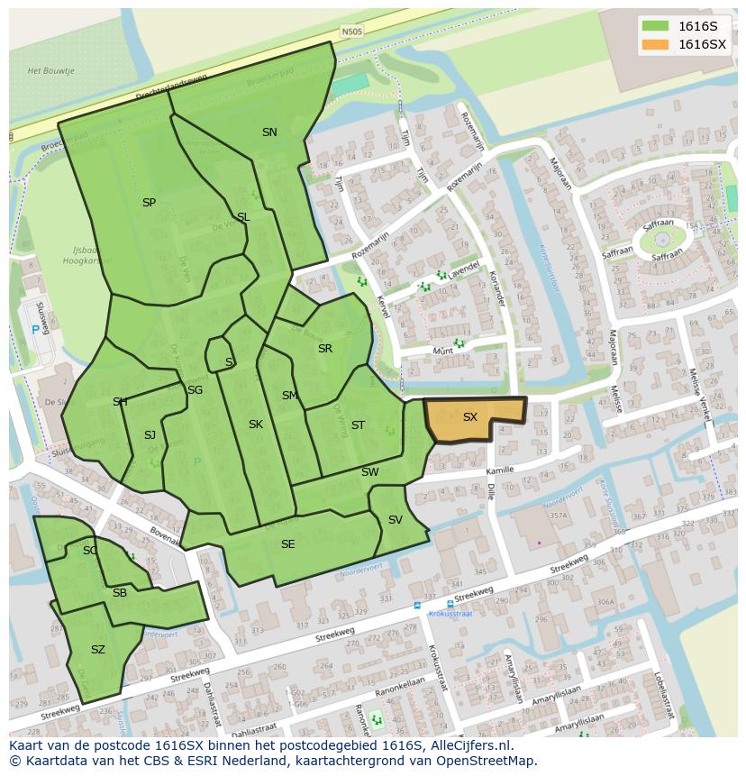Afbeelding van het postcodegebied 1616 SX op de kaart.