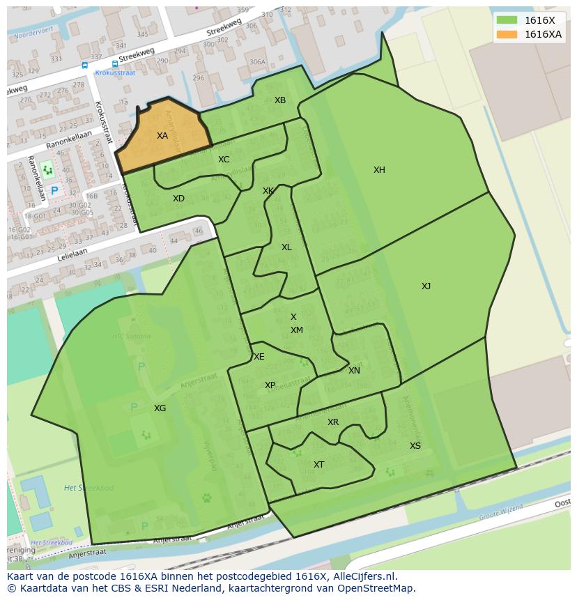 Afbeelding van het postcodegebied 1616 XA op de kaart.