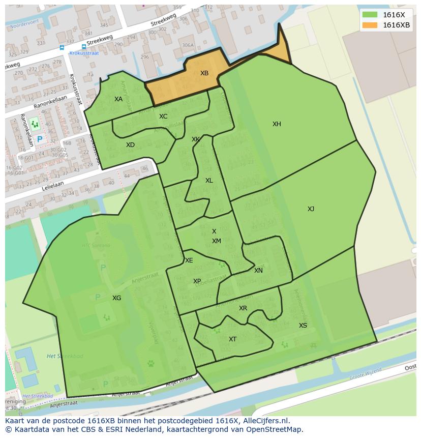 Afbeelding van het postcodegebied 1616 XB op de kaart.