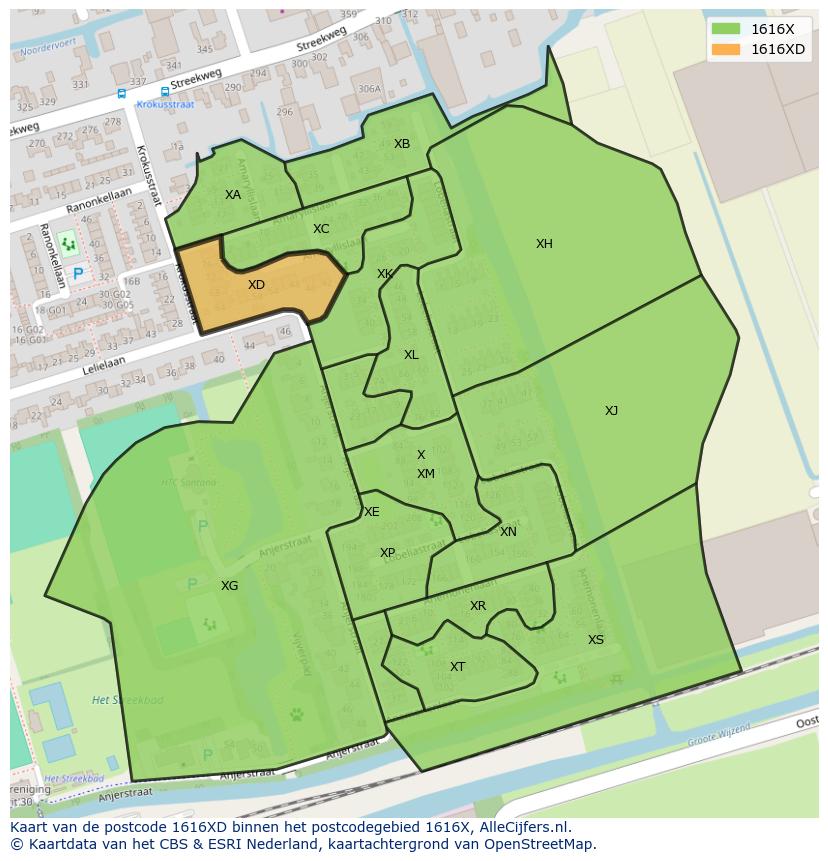 Afbeelding van het postcodegebied 1616 XD op de kaart.