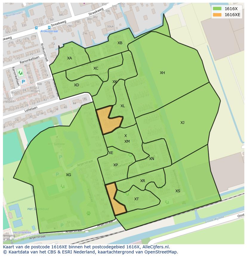 Afbeelding van het postcodegebied 1616 XE op de kaart.
