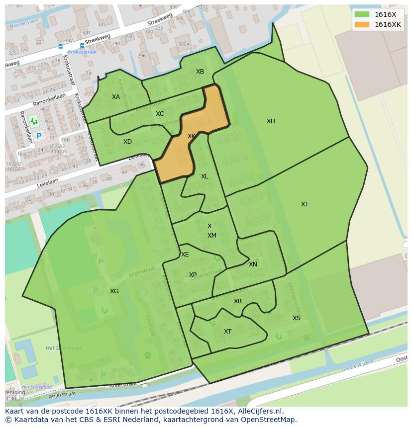 Afbeelding van het postcodegebied 1616 XK op de kaart.