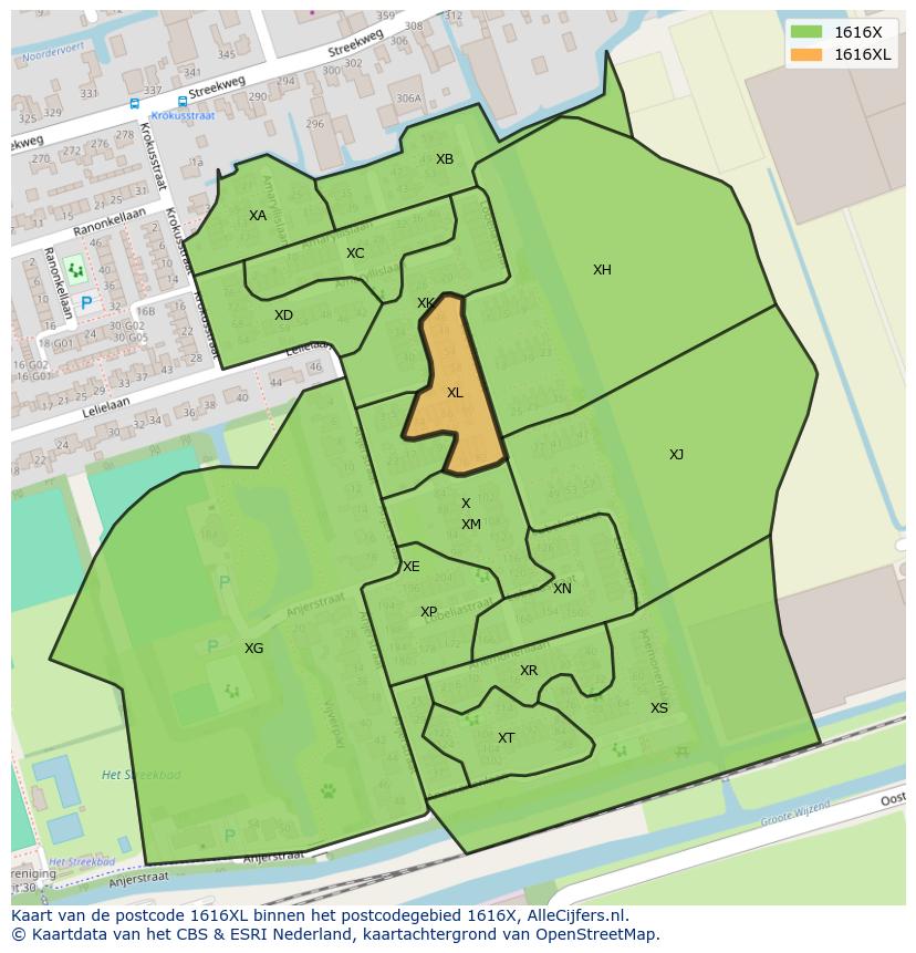Afbeelding van het postcodegebied 1616 XL op de kaart.