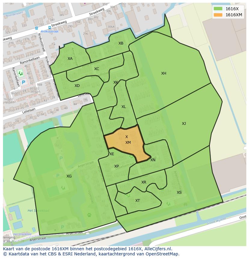 Afbeelding van het postcodegebied 1616 XM op de kaart.