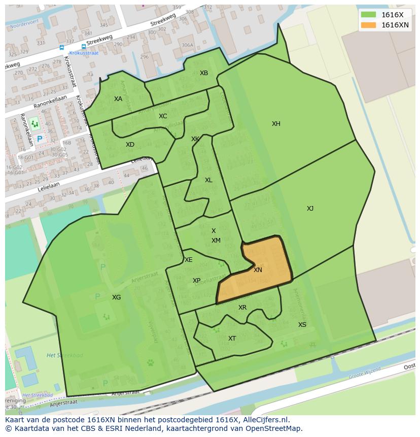 Afbeelding van het postcodegebied 1616 XN op de kaart.