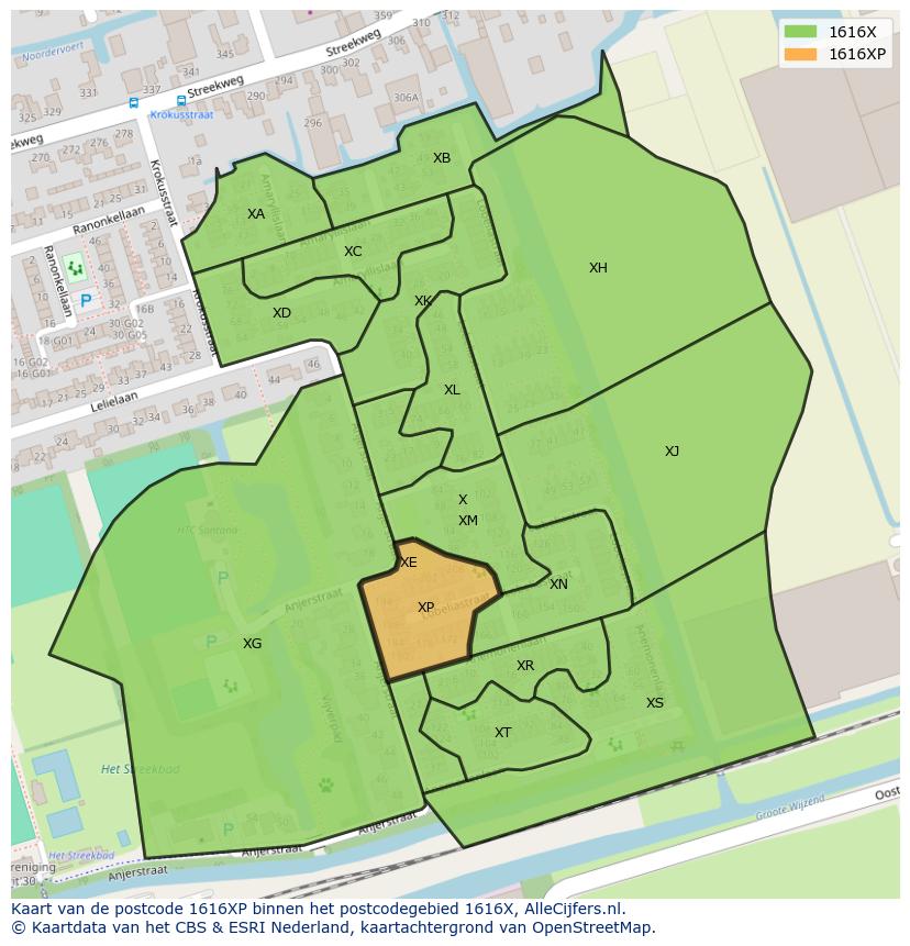 Afbeelding van het postcodegebied 1616 XP op de kaart.