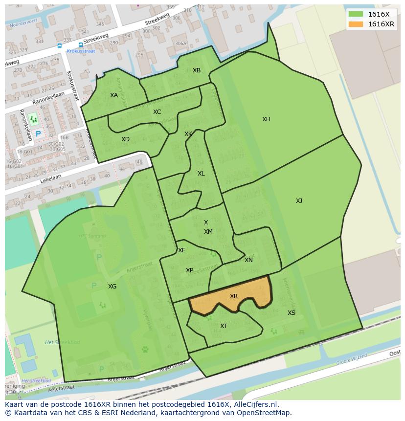 Afbeelding van het postcodegebied 1616 XR op de kaart.