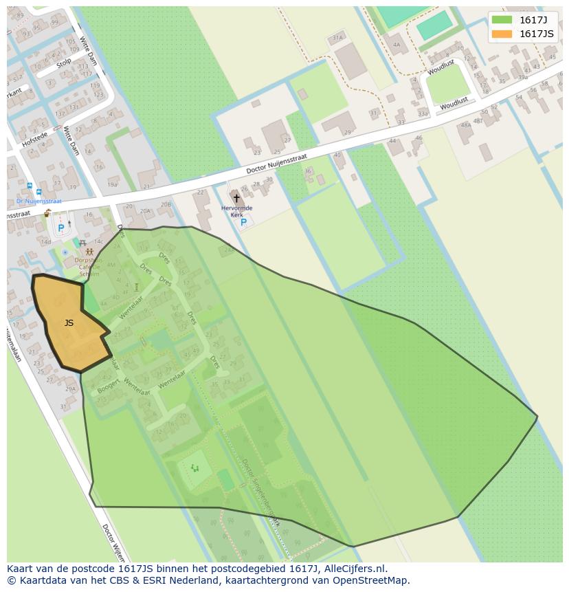 Afbeelding van het postcodegebied 1617 JS op de kaart.