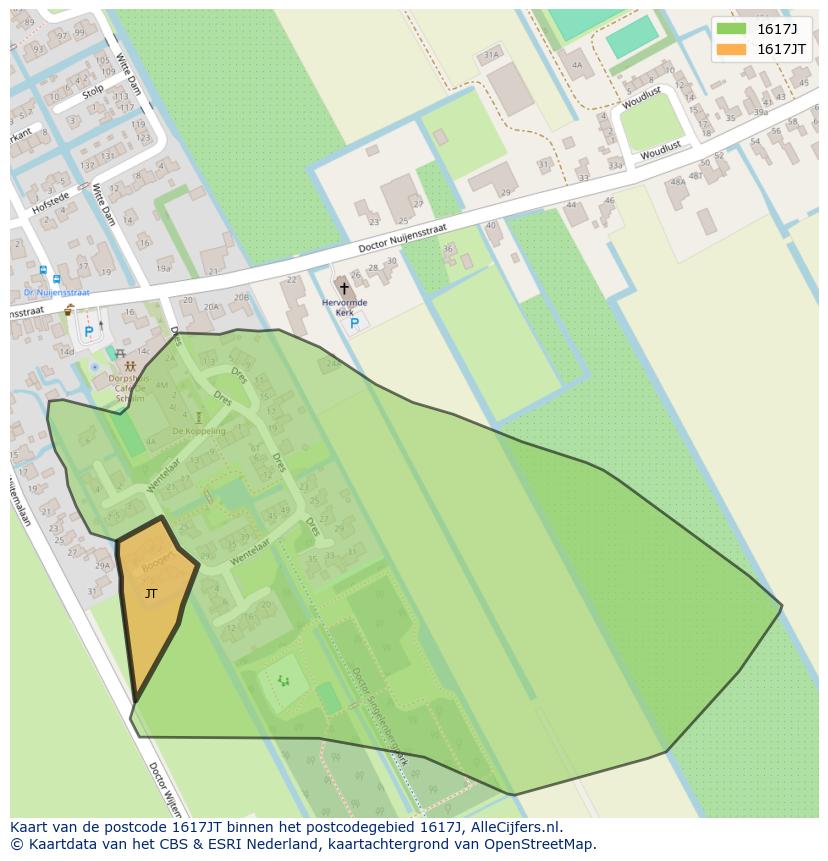 Afbeelding van het postcodegebied 1617 JT op de kaart.