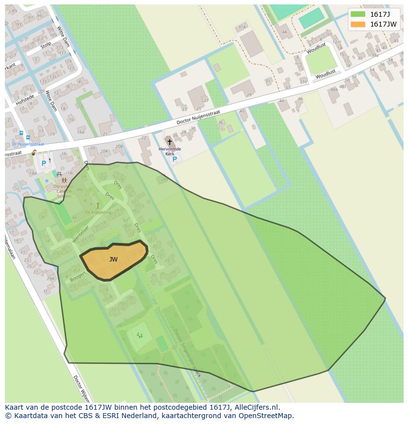 Afbeelding van het postcodegebied 1617 JW op de kaart.