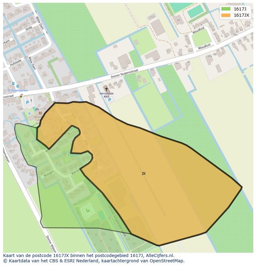 Afbeelding van het postcodegebied 1617 JX op de kaart.
