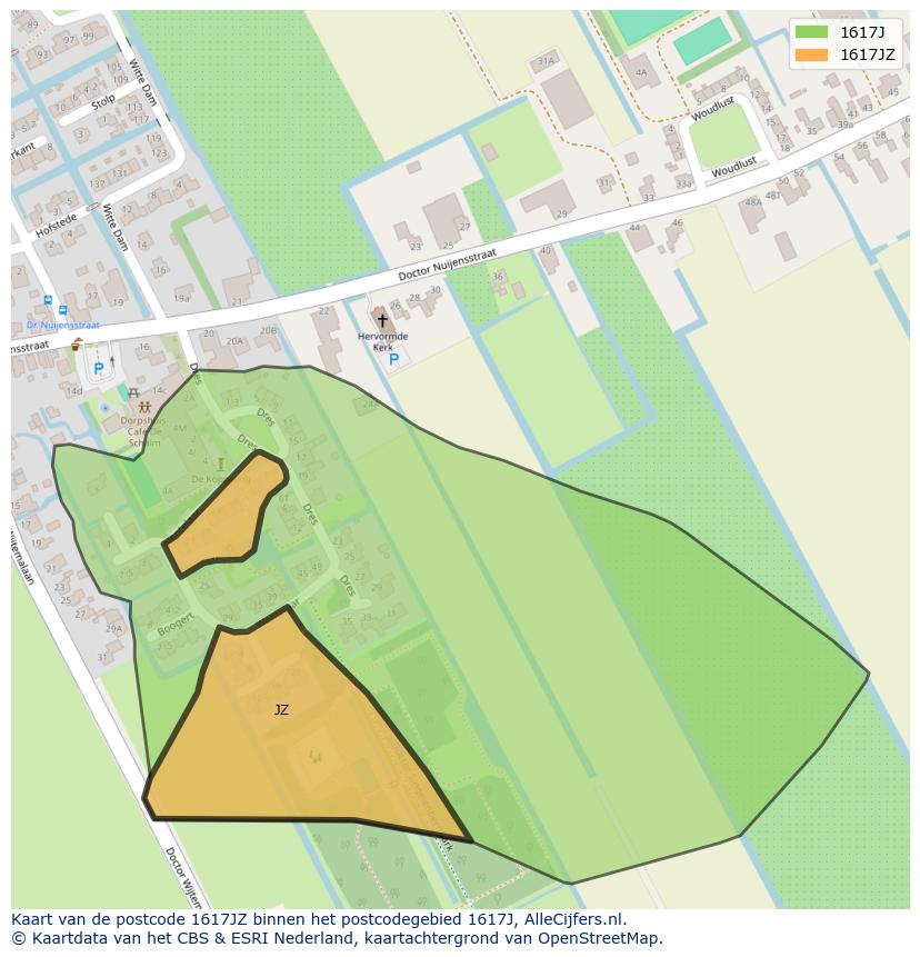 Afbeelding van het postcodegebied 1617 JZ op de kaart.