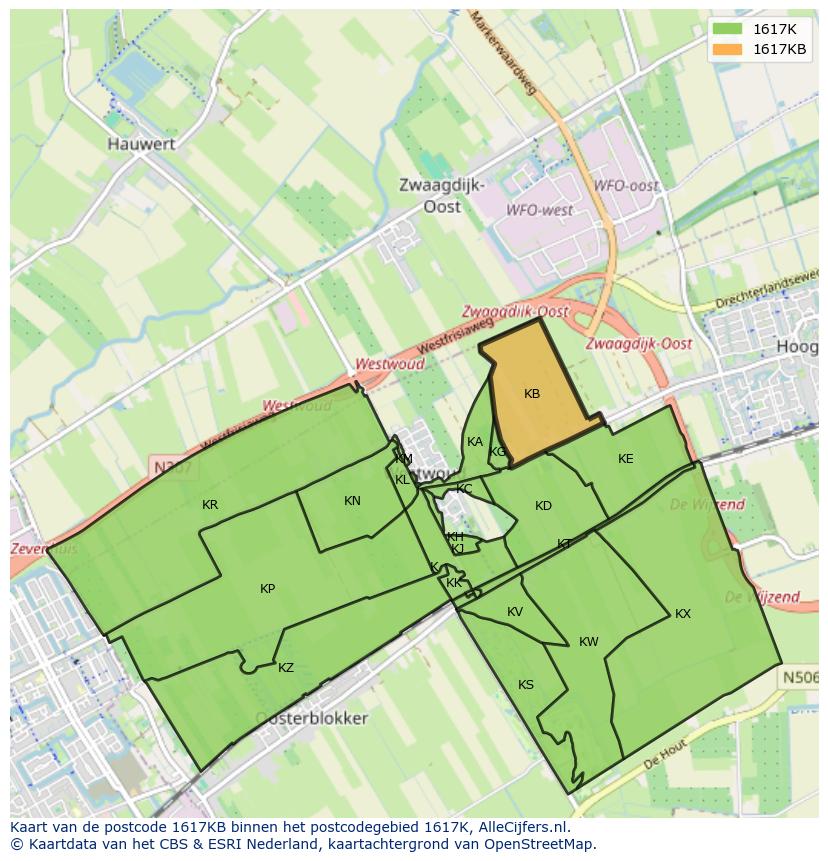 Afbeelding van het postcodegebied 1617 KB op de kaart.