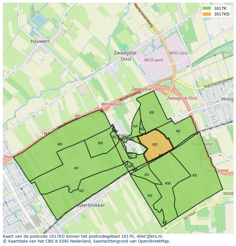 Afbeelding van het postcodegebied 1617 KD op de kaart.