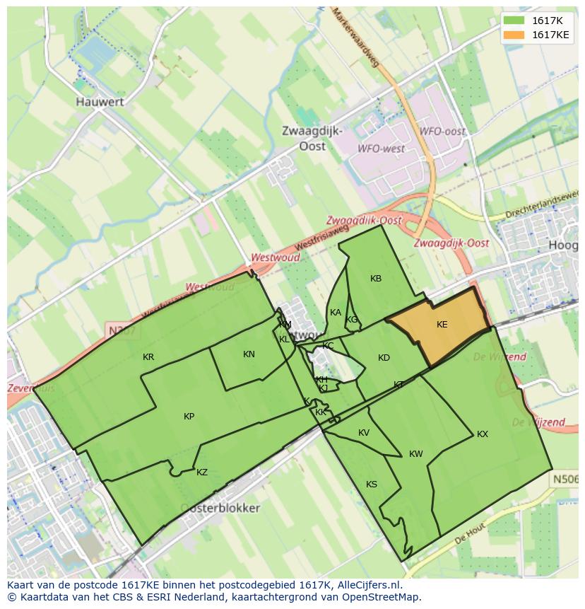 Afbeelding van het postcodegebied 1617 KE op de kaart.