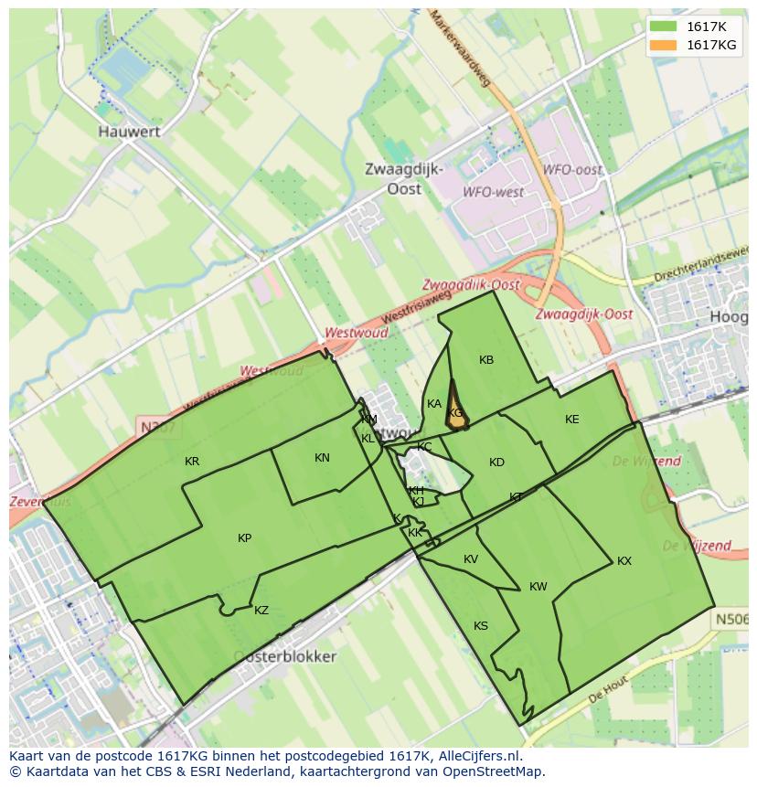 Afbeelding van het postcodegebied 1617 KG op de kaart.