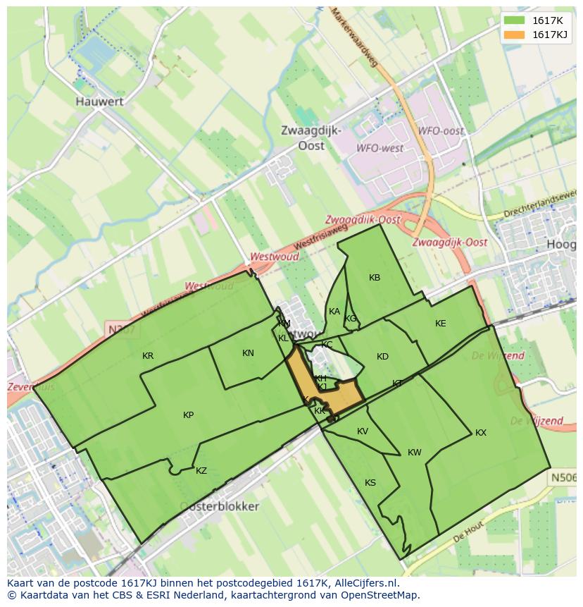 Afbeelding van het postcodegebied 1617 KJ op de kaart.