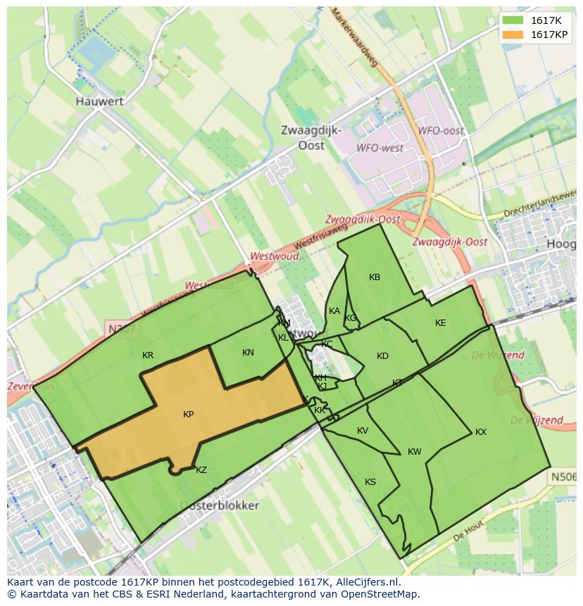 Afbeelding van het postcodegebied 1617 KP op de kaart.
