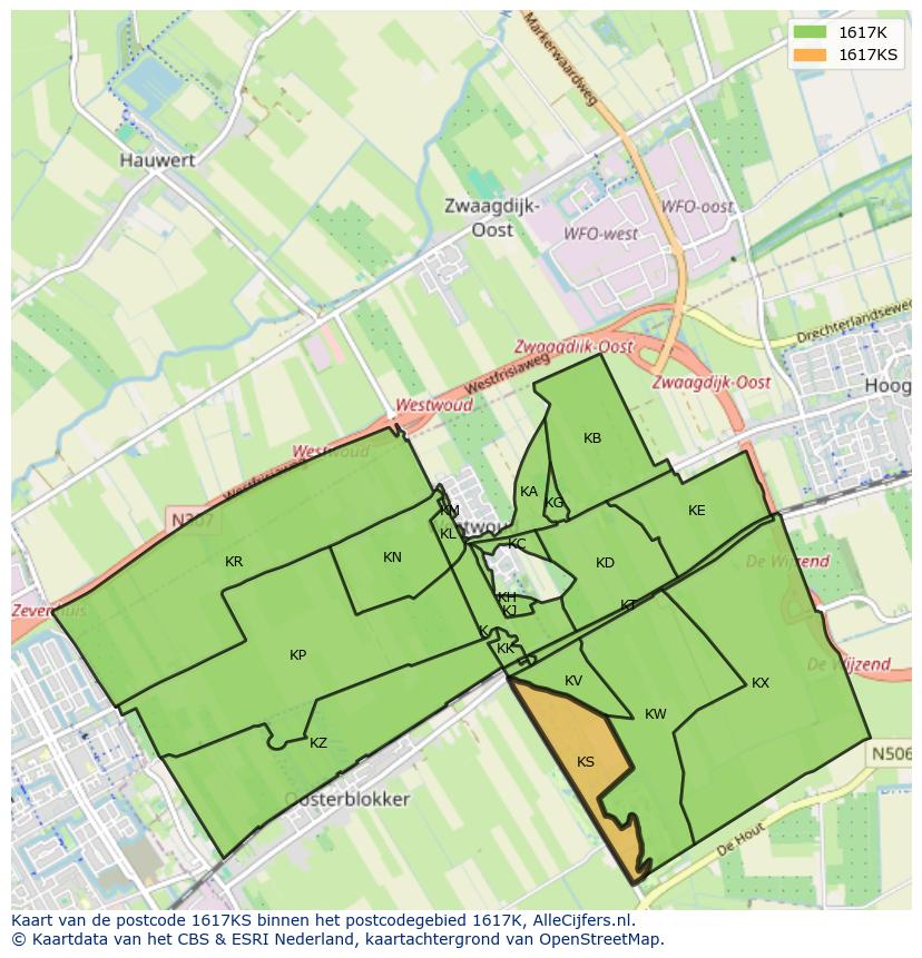 Afbeelding van het postcodegebied 1617 KS op de kaart.